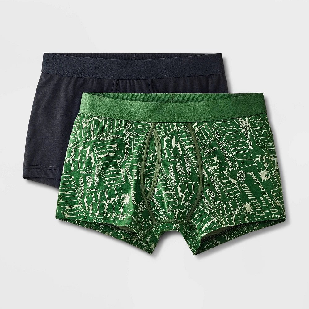 Mens Postcard Print Trunks 2pk