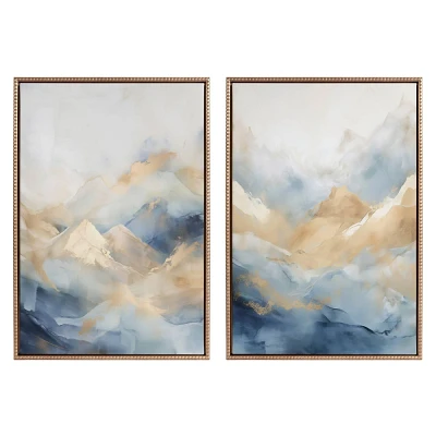 Kate & Laurel All Things Decor (Set of 2) 23x33 Sylvie Beaded Blue Mountains I and II Framed Canvas Art Set by Amy Lighthall Set Gold