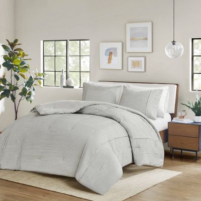 Beautyrest 3pc Full/Queen Apollo Striped Seersucker Oversized Comforter Set Gray