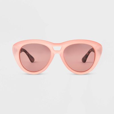 Womens Tortoise Print Rubberized Plastic Cateye Polarized Sunglasses- All in Motion Pink