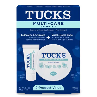 Tucks Multi-Care Relief Kit Witch Hazel Pads - 40ct & Lidocaine Cream - 0.5oz