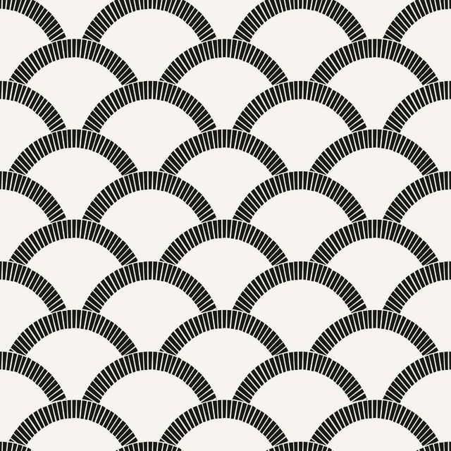 Tempaper & Co. Mosaic Scallop Removable Peel and Stick Wallpaper, Black and Cream, 56 sq. ft.: Adhesive, Bathroom Decor