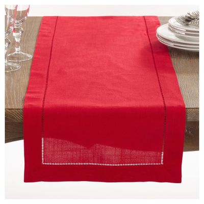 16x72 Hemstitch Design Table Runner Red - Saro Lifestyle: Elegant Dining Decor, Machine Washable