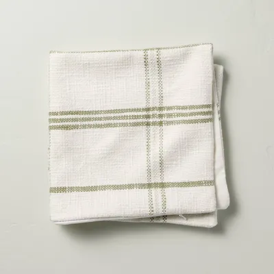 18x18 Tri-Stripe Plaid Decorative Pillow Cover Light Green/Cream - Hearth & Hand with Magnolia: Cotton Square Cushion Case