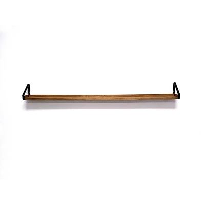 60 Solid Wood Ledge Wall Shelf, Rustic Metal Bracket, EZ Anchors - InPlace