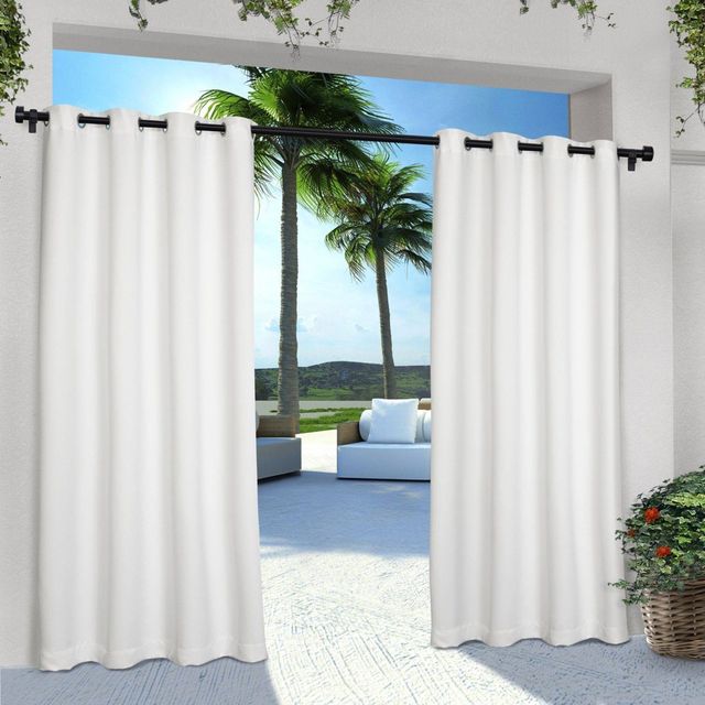 Set of 2 (96x54) Solid Cabana Grommet Top Light Filtering Curtain Panel White - Exclusive Home: Indoor/Outdoor, Water Repellent, Rust-Proof Grommets