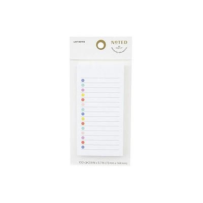 Noted by Post-it White Lined Notes with Colored Dots, Sticky Notes: 100 Sheets, 2.9x5.7, To-Do & Grocery List