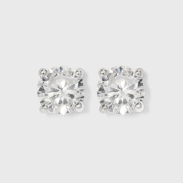 Womens Sterling Silver Cubic Zirconia Stud Earrings - A New Day Silver/Clear