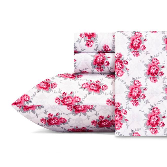 Twin Printed Pattern Microfiber Sheet Set Pink Rose - Betseyville