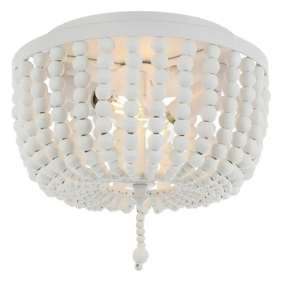 10 2-Light Allison Shabby Chic Farmhouse Wood Beaded/Metal LED Flush Mount White - JONATHAN Y: UL Listed, Includes Mounting Hardware