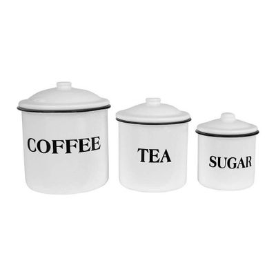 Storied Home Set of 3 Coffee Tea Sugar Metal Containers with Lid: Kitchen Canister Set for Coffee & Tea Storage