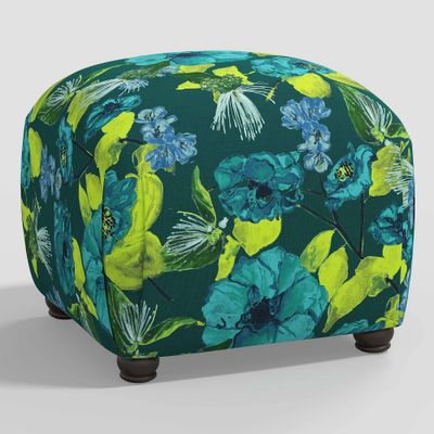 Skyline Furniture Poppy Botanical Ottoman : Upholstered Cotton Footstool, Pine Frame