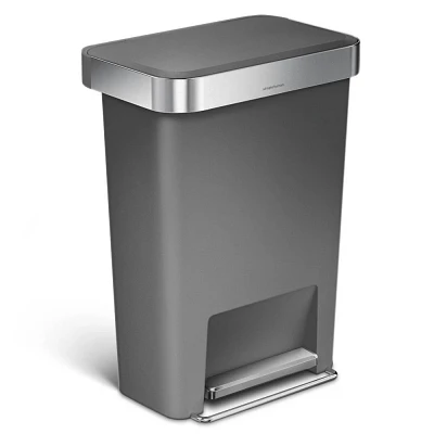 simplehuman 45L Rectangular Liner Rim Kitchen Step Trash Can Plastic