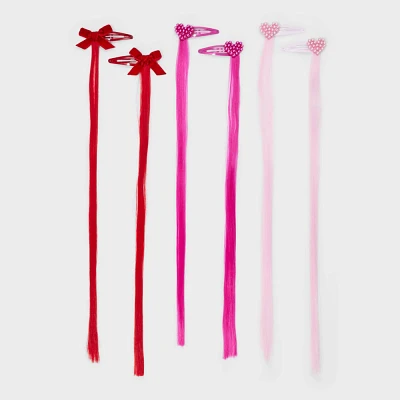 Girls 6pk Valentines Faux Hair Extension Hearts and Bows Hair Clips - Cat & Jack