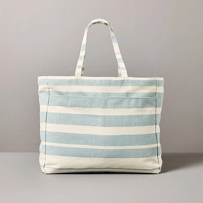 Bold Stripe Canvas Tote Bag Cream/Light Blue/Green - Hearth & Hand with Magnolia
