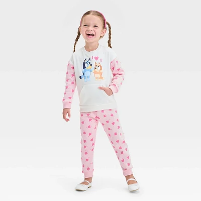 Toddler Girls Bluey and Bingo Valentines 2pc Top and Bottom Set