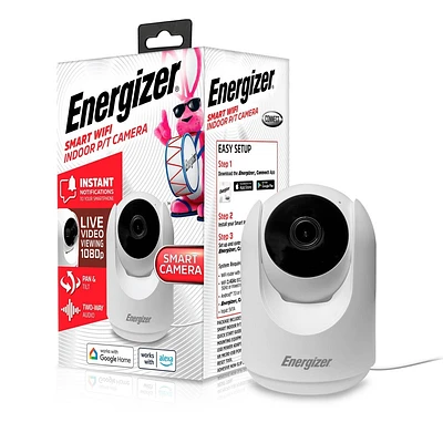 Energizer Smart 1080p Pan and Tilt Indoor Camera White: Wireless Security, Night Vision, Smartphone Control