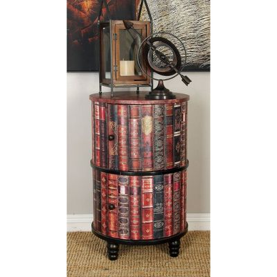 Traditional Round Book Cabinet Maroon with Storage - Olivia & May: Chic Antique Style, 2-Door