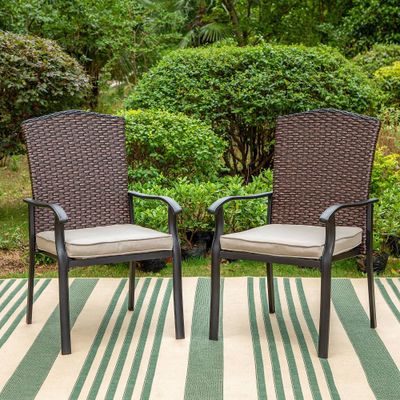 2pk Outdoor Steel Dining Chairs with Fan-Shaped Back & Cushions Beige - Captiva Designs: Weather-Resistant, Rust-Proof Patio Seating