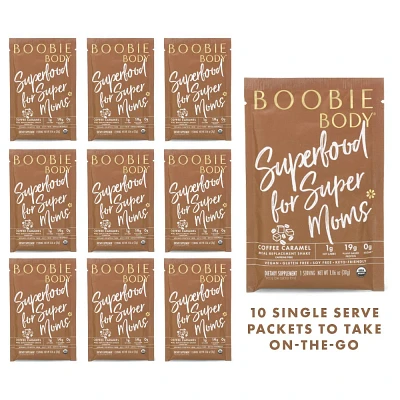 Boobie Body Organic Superfood Plant-Based Protein Shake Coffee Caramel Caffeine Free - 1.03oz -10 Single Serve Packets