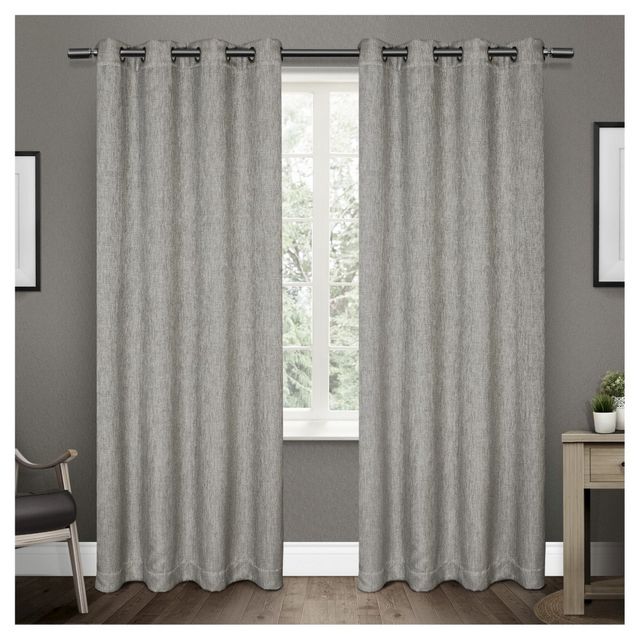 Set of 2 84x52 Vesta Heavy Textured Linen Woven Room Darkening Grommet Top Window Curtain Panel Dark Gray - Exclusive Home