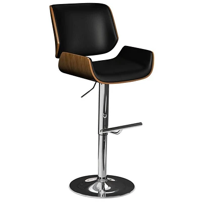 WyndenHall Maren Adjustable Swivel Bar Stool Black: Mid-century Modern, Faux Leather, Metal Legs