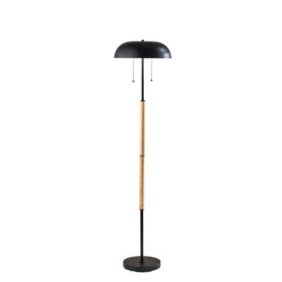 Everett Floor Lamp Natural Wood and Black - Adesso: Industrial Design, Dual Pull Chain, ETL Listed