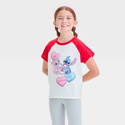 Girls Stitch & Angel Short Sleeve Raglan T-Shirt