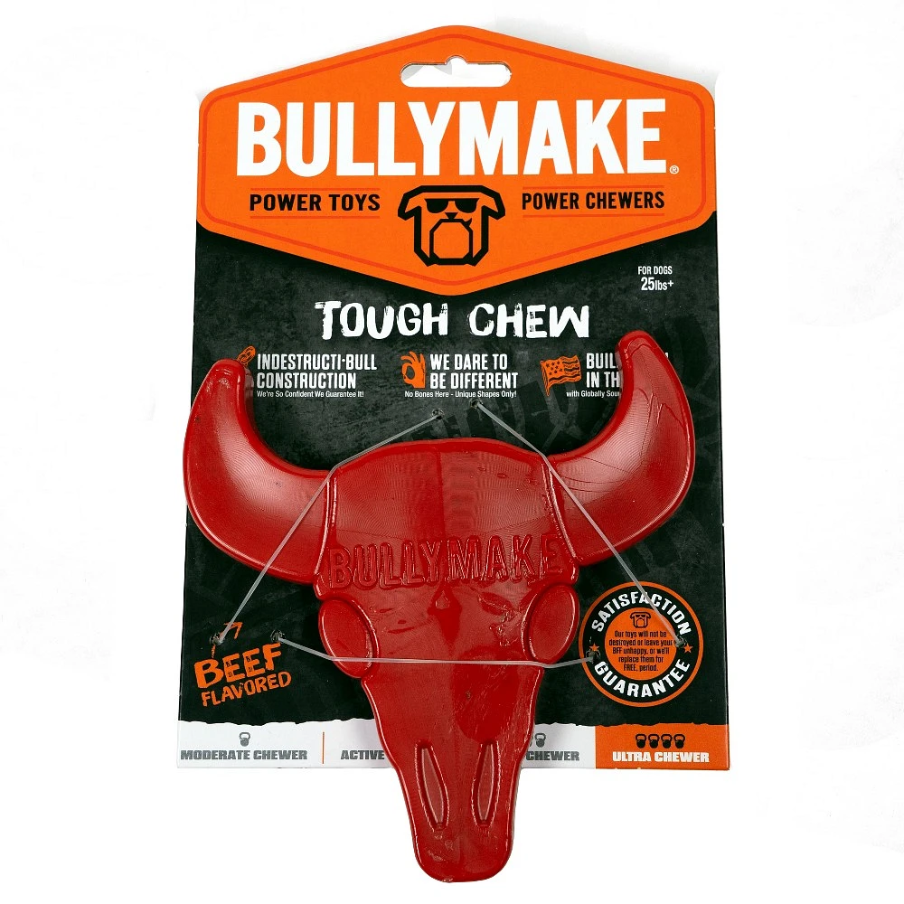 Bullymake Red Bull Horns with Beef Flavor Tough Chew Dog Toy