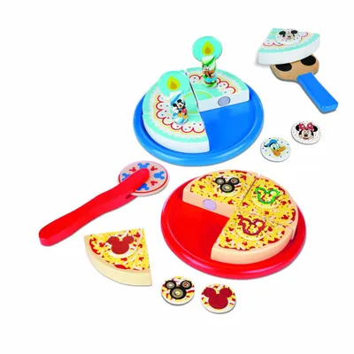 Melissa & Doug Mickey Mouse Wooden Pizza and Birthday Cake Set (32pc) - Play Food