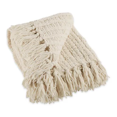 50x60 Chenille Luxury Tassel Throw Blanket Cream - Design Imports: Soft, Woven, Decorative