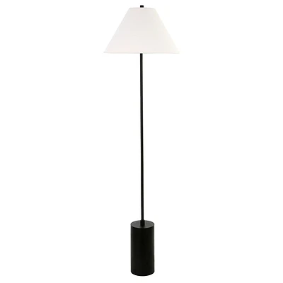 Hampton & Thyme 64 Tall Floor Lamp: White Shade, Blackened Bronze Base, Cylindrical Steel Structure