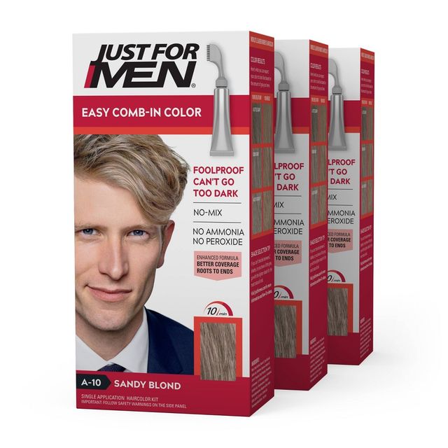 Just For Men Easy CombIn Color Gray Hair Coloring for Men with Comb Applicator Sandy Blond A10 - 3pk