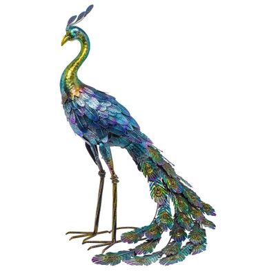 28 Metal Peacock Outdoor Decor With Glossy Finish Statue - Alpine Corporation: Garden Art, No Battery Required