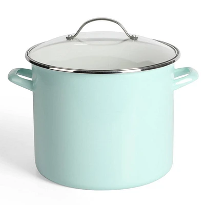 Martha Stewart Thayer 12qt Stock Pot with Lid Blue: Enamel Cook Pot, Smooth Surface & Gas Compatible