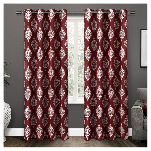 Set of 2 84x52 Medallion Blackout Thermal Grommet Top Window Curtain Panels Burgundy - Exclusive Home