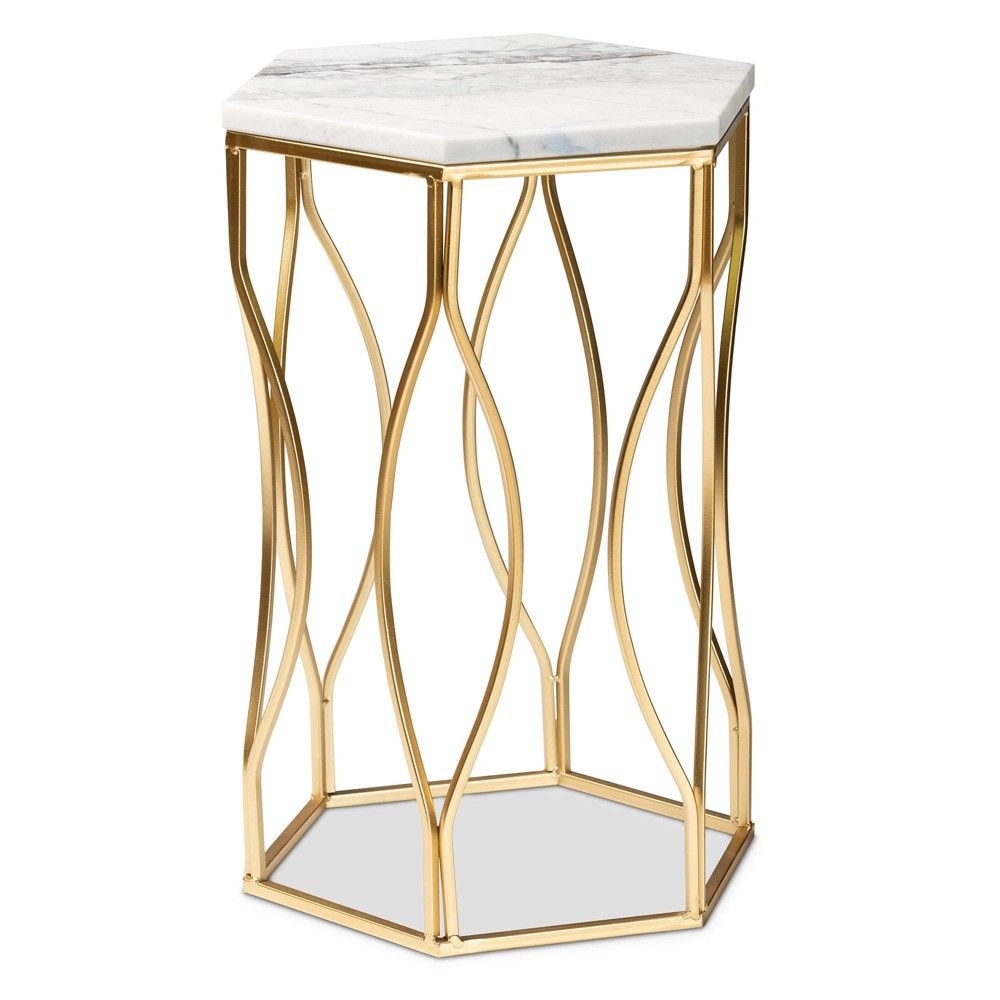 Kalena Metal End Table with Marble Tabletop Gold - Baxton Studio