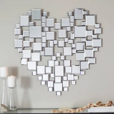 Glass Heart Mosaic Wall Mirror Silver - The Novogratz: Contemporary Style, Wood Frame, Wall Mount