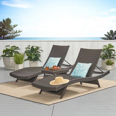 Salem 3pc Wicker Patio Adjustable Chaise Lounge Set