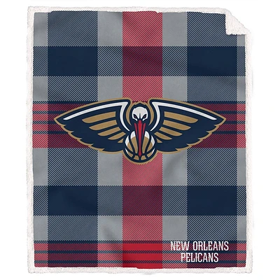 NBA New Orleans Pelicans Plaid Steel Royal Plush Faux Shearling Blanket