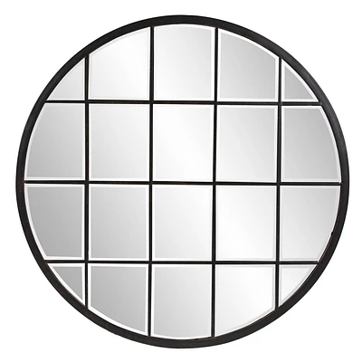 Howard Elliott 36x36 Round Wall Mirror with Metal Windowpane Frame: Oil Rubbed Bronze, Beveled Glass, No Assembly Required