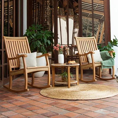 Cambridge Casual 3pc Marrakesh Teak Wood Outdoor Patio Small Spaces Rocker Conversation Set