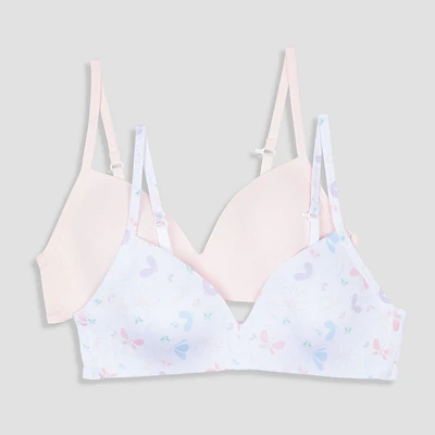 Hane Girl 2pk Wire Free Butterfly Printed Bra