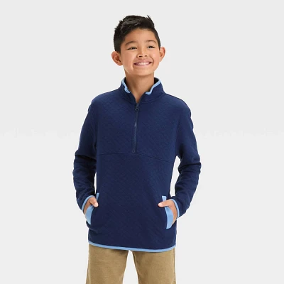 Boy Quilted Mock Neck Pullover Sweathirt