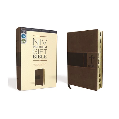 Niv, Premium Gift Bible, Leathersoft, Brown, Red Letter Edition, Indexed, Comfort Print - by Zondervan (Leather Bound)