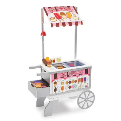 Melissa & Doug Wooden Snacks and Sweets Food Cart - 40+ Play Food pc, Reversible Awning