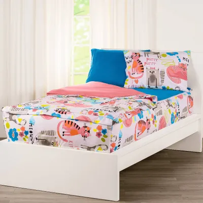 Twin I Heart Cats Bunkie Deluxe Zipper Kids Bedding Set Vibrant Pink - SIScovers