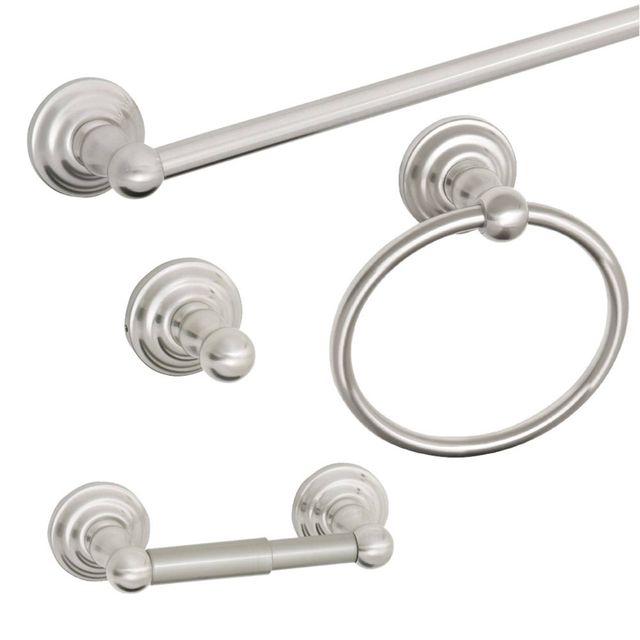 4pc Calisto Bathroom Accessory Kit  - Design House: Zinc Alloy, Includes Towel Ring & Bar, Hook