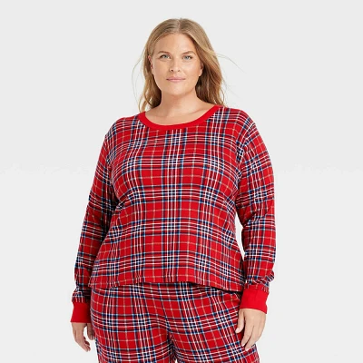 Womens Plaid Cotton Ribbed Holiday Matching Family Pajama Shirt