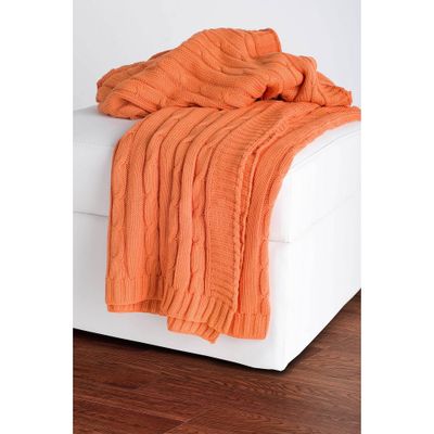 50x60 Cable Knit Throw Blanket Orange - Rizzy Home